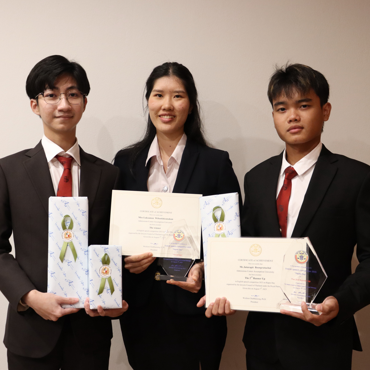 Triumph for Law Students of Assumption University: First and Third Prizes Clinched in English Speech Contest